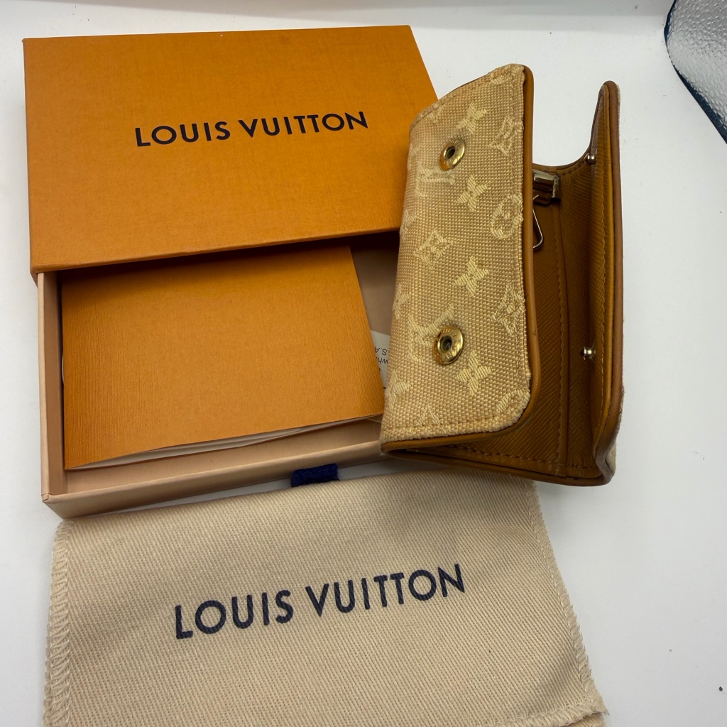 Rare Louis Vuitton Vintage Monogram Cream Denim & Leather Key Holder